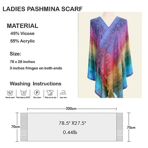 Rainbow Paisley Pashmina Scarf | Light Weight Shawl Women Long Stole Wrap Stole - Picture 3 of 9