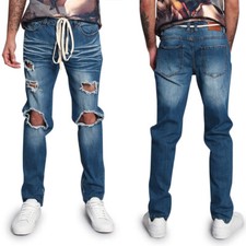 Victorious Men's Distressed Fade Denim Ripped Jeans With Ankle Zipper DL1233