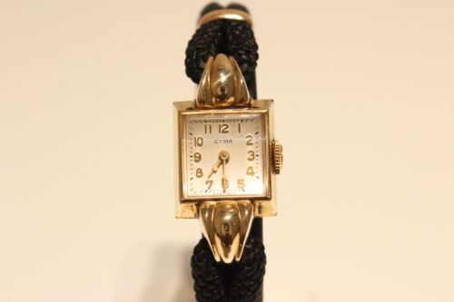 VINTAGE WW2 ERA SMALL SQUARE  SWISS GOLD PLATED LADIES MECHANICAL WATCH "CYMA" - Picture 1 of 12