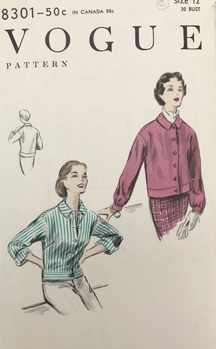50er Vintage Vogue Schnittmuster #8301 Easy Misses Jacke Bluse komplett Gr. 12 - Bild 2 von 4
