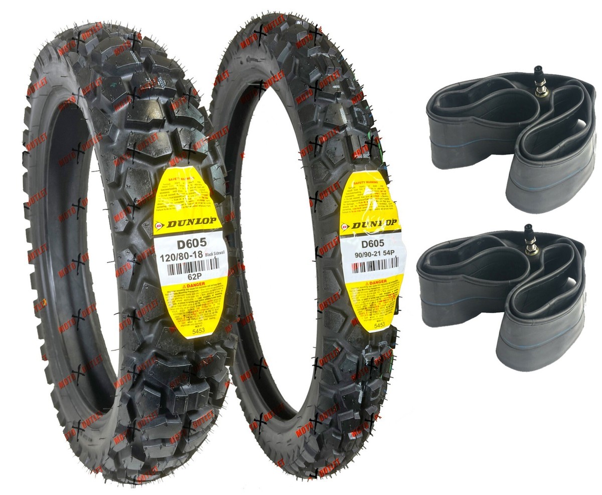 DUNLOP D605 90/90-21 120/80-18 Tire Set Tubes Front Rear Dual