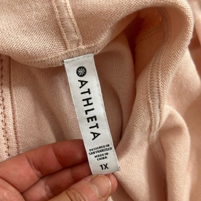 Athleta Evergreen Hoodie Sweater Light Pink 1x Top Knit Perforated Pockets  Hood | eBay