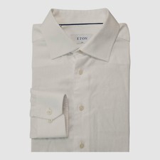 Eton Men's White Slim-Fit Textured Long-Sleeve Button-up Dress Shirt Size 41/16