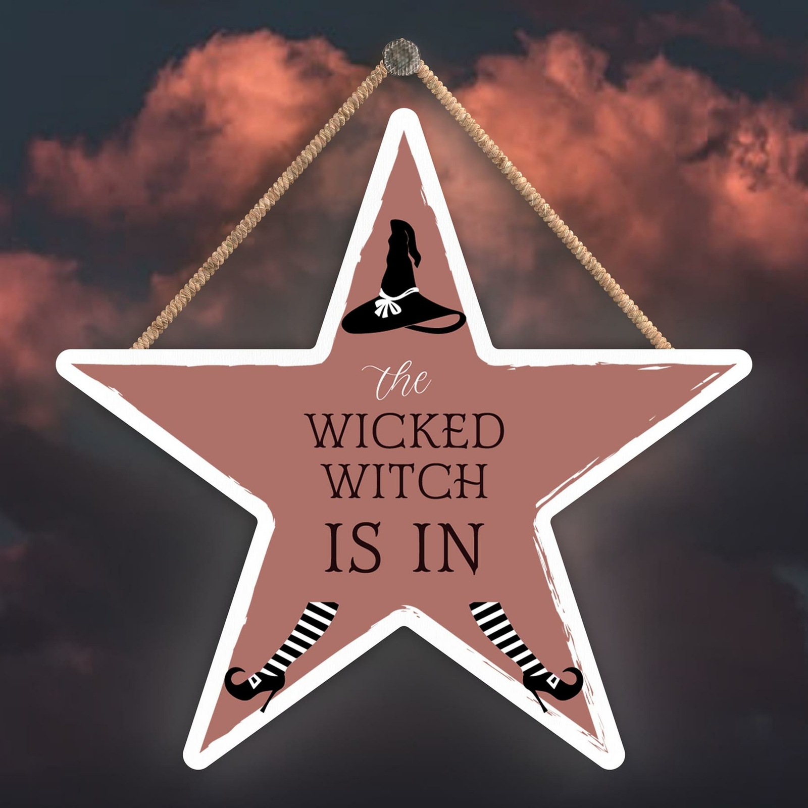 WICKED WITCH STAR SHAPED WITCHCRAFT THEMED HALLOWEEN WOODEN HANGING PLAQUE