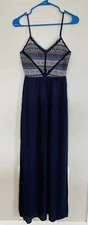 Doe And Rae Navy Embroidered Maxi Dress Size XS Boho V-Neck
