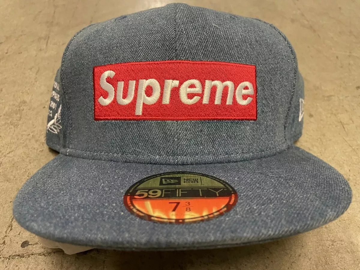 NEW Supreme S/S 2012 New Era Denim Red Box Logo Hat Size 7 3/8 100%  Authentic