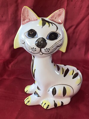 Vintage Cute Enesco Tiger Striped Big Eyed Cat Bank