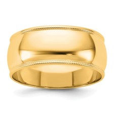 14k Yellow Gold 8mm Milgrain Half Round Wedding Band Ring for Men Size 14