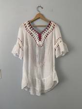NWT Moda Bell Sleeve Ruffle Hem Beach Coverup One Size Low Back Boho Festival