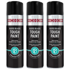 3x Simoniz Gloss Black Tough Car Spray Paint Aerosol Can Durable Smooth 500ml