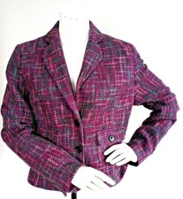 Kate Hill Purple Wool Blend Geometric Pattern Long Sleeve 2 Button Jacket Uk 8