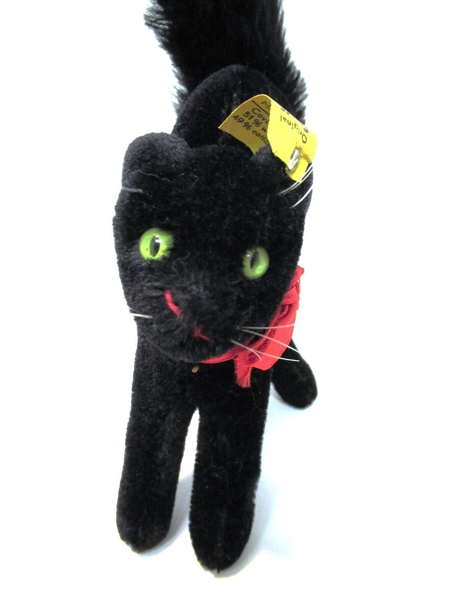 RARE VINTAGE ORIGINAL STEIFF 1950'S BLACK CAT WITH BUTTON RARE VINTAGE ORIGINAL STEIFF 1950'S BLACK CAT WITH BUTTON