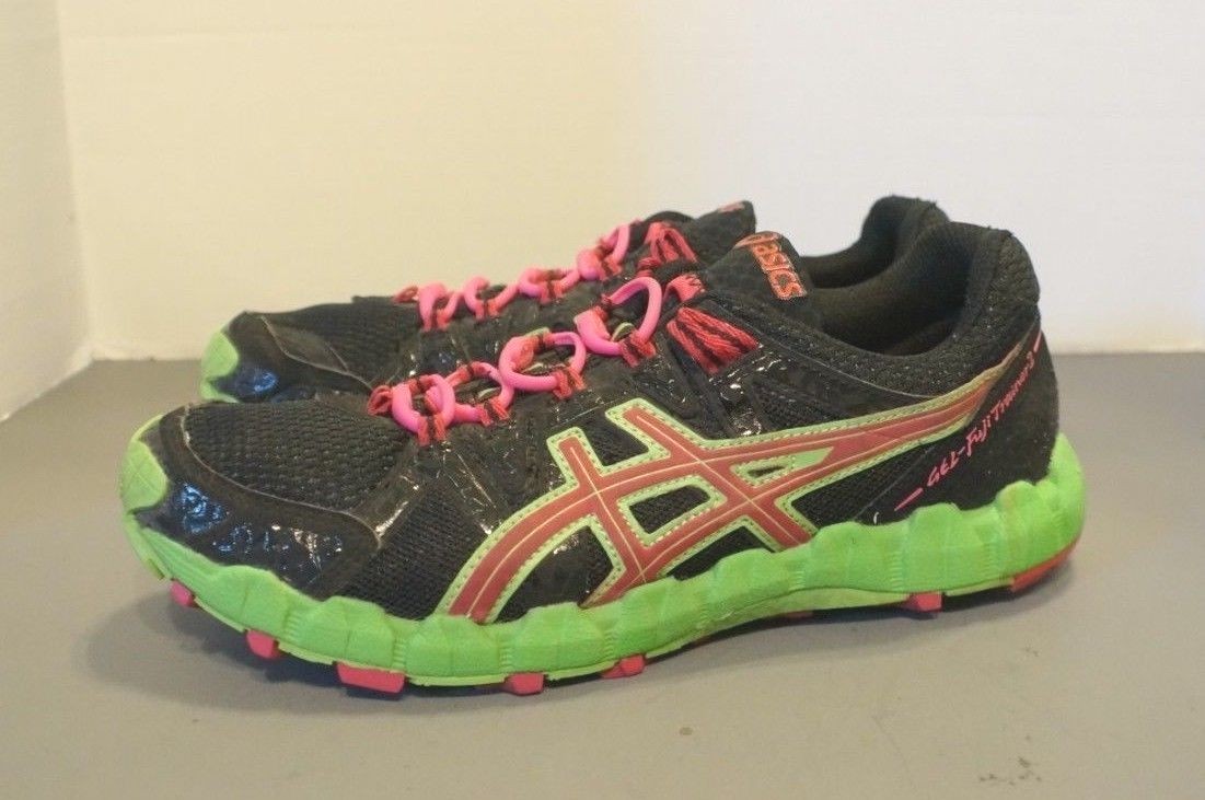 Asics Womens Gel Fuji Trainer 2 Athletic Running Shoes Black Pink Green  Size 8 | eBay