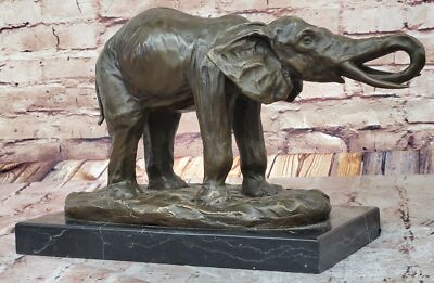 Bronze Happy Elephant Sculpture by Milo Signed Wildlife Artwork Marble Base Art