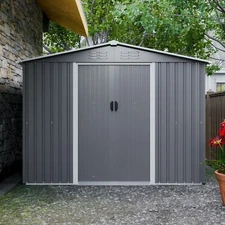 Outdoor Tool Storage Shed 8x6 FT with Metal Foundation & Lockable Doors for Lawn