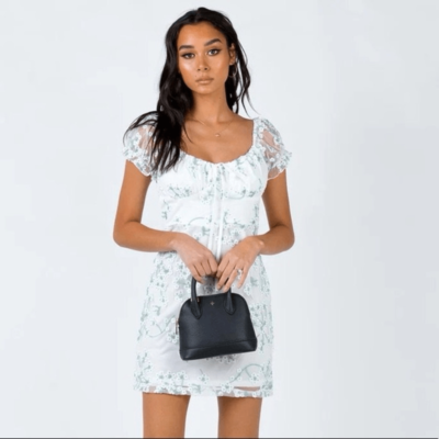 Princess Polly Caleigh White Floral Mini Dress Puff Sleeve Embroidered  Women's 2 | eBay
