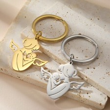 Mother's Love Wings Keychain Stainless Steel Keyring Jewelry Accessories Gift