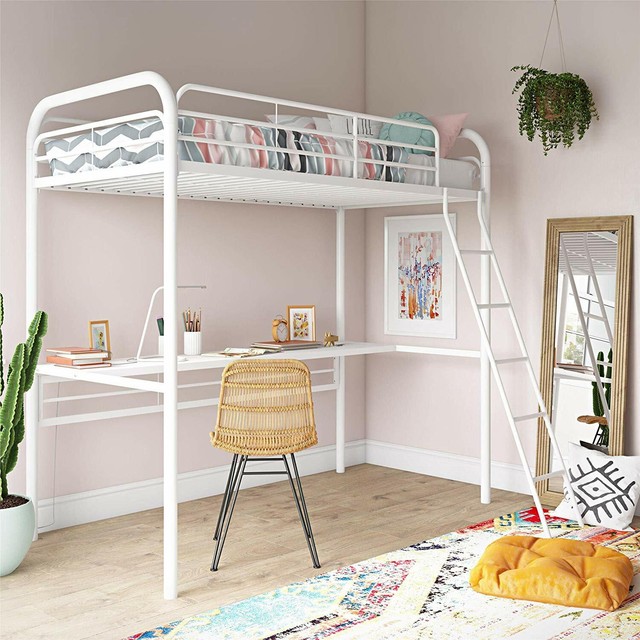 Dhp Studio Loft Bunk Bed Over Desk And Bookcase With Metal Frame