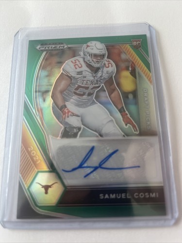 2021 PRIZM GREEN REFRACTOR AUTO AUTOGRAPH SAMUEL COSMI ROOKIE CARD LONGHORNS - Afbeelding 1 van 2