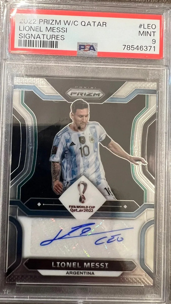 Lionel Messi 2022 Prizm Soccer World Cup Autograph PSA Mint 9