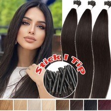 300Strands I-Tip Stick Tip 100 Remy Human Hair Extensions Micro Ring Beads Long