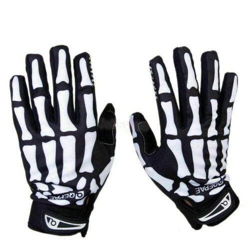 Biker Skeleton Bone Gloves Racing Cycling Motorcycle Mechanics Goth Full Finger - Picture 1 of 7