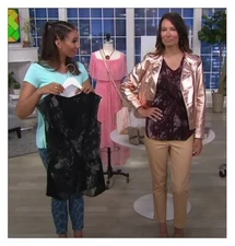 New H by Halston reg 14 Printed Drape Front Sleeveless Top Black QVC 1962-Q