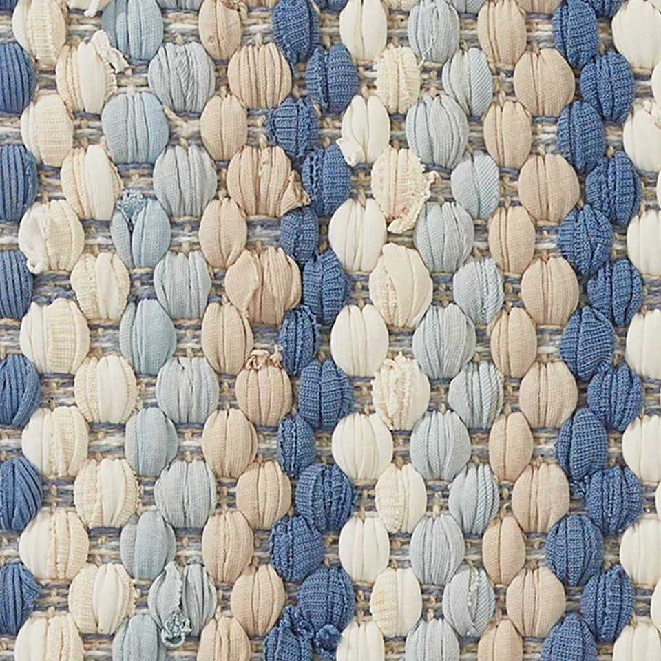 Aviary Cream Blue Chindi Heavy Woven Cotton Country Table Runner - Image 3 of 3