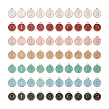 70Pcs Alloy Enamel Number Charms 7 Colors Flat Round 0-9 Number Pendants for ...