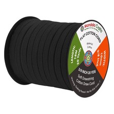 Black Flat Drawstring Cord , 3/8 Inch 20 YDs Black Soft Drawstring Cotton Dra...