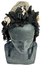 Antique Victorian Half-Mourning Cotton Tulle Day Cap With Lace Circa 1880's