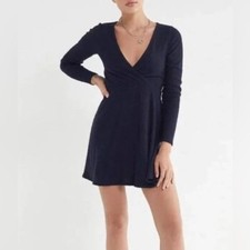 Urban Outfitters Dark Blue & Black Ribbed Long Sleeve Mini Dress Size Medium EUC