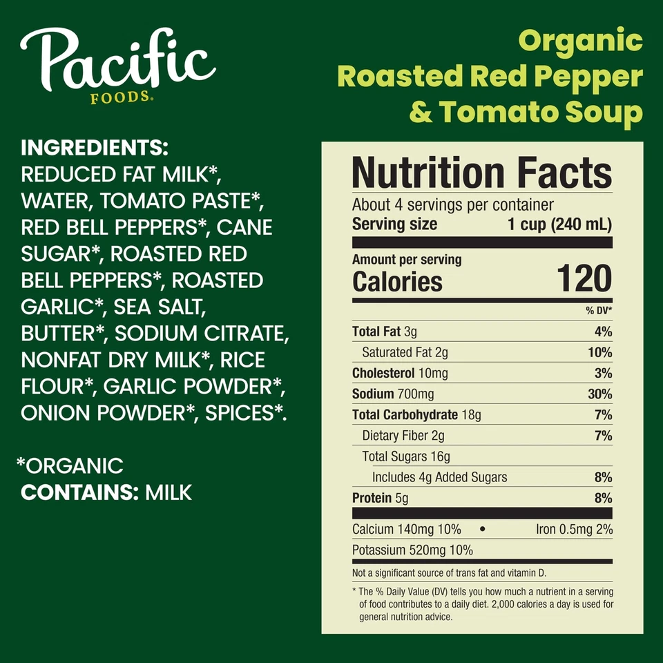Sopa de tomate Pacific Foods orgânica torrada pimenta vermelha 32 oz pacote com 12 - Imagem 3 de 4