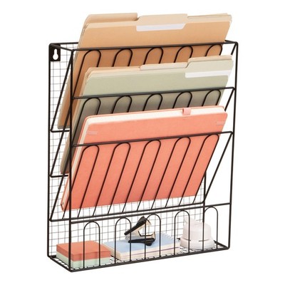 Mind Reader Metal Wire Desktop Organizer Vertical File Holder Hooks And Storage