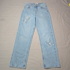 SO Jean Girls Size 12 Butterfly Embroidered Light Blue Denim