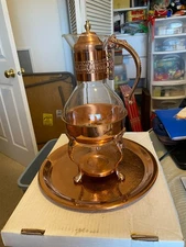Vintage Princess House copper color tea coffee carafe w/ tray