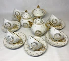 Soviet vintage porcelain service tea set Olympics-80 gilded Moscow Olympic Games