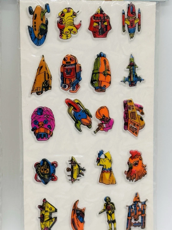 Vintage 80's Puffy Stickers Space Robots Aliens Spaceship 1 Sheet Taiwan Lot 2 - Image 3 of 4