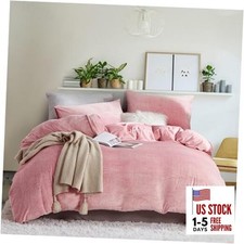 Fluffy Velvet Duvet Cover Set Blush Size Fall Winter Soft Warm Queen Pink