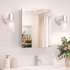 16x20 Recessed Medicine Cabinet with Mirror Aluminum, Tempered Frameless Bath...