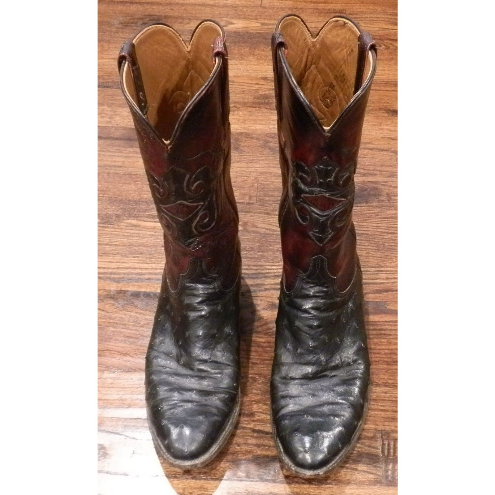 Lucchese Black Cherry Full Quill Ostrich Boots Men's Size 10.5D READ