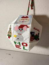 Vintage Handmade Plastic Canvas Christmas Ornament - Large 6" 3D Needlepoint - S