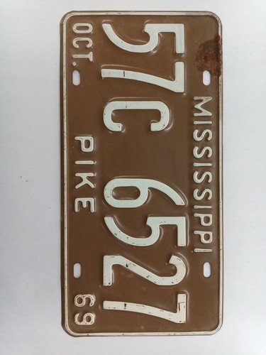 Vintage 1969 Mississippi License Plate 57C 6527