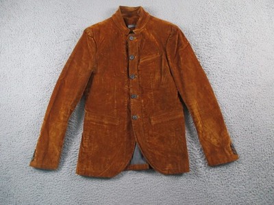 John Varvatos Jacket Mens 46 Brown Crushed Velvet Button Sport Coat Band Collar