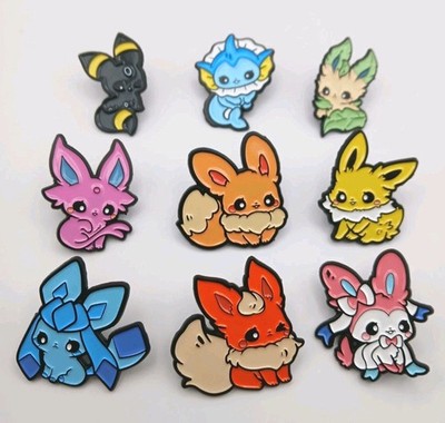 Pokémon Enamel Pin Set - Eevee, Vaporeon, Jolteon, Flareon, Cute Eeveelutions