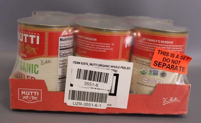 MUTTI Multti Organic Whole Peeled Tomatoes Pelati 14 Oz Can - Pack of 6