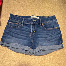 Abercrombie Kids Girls Blue Cotton Denim Shorts 14 Cuffed Pockets Button