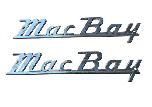 Vintage Mac Bay Boat Emblems Pair 8.75" 1950s Runabout Scripts