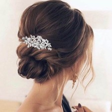 Wedding Hair Comb Rhinestone Bridal Pieces Flower Silver Crystal Headpiece
