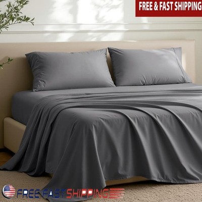 Luxuriously Soft Microfiber Bed Sheet Set 4-Piece Deep Pocket Easy Care OEKO-TEX